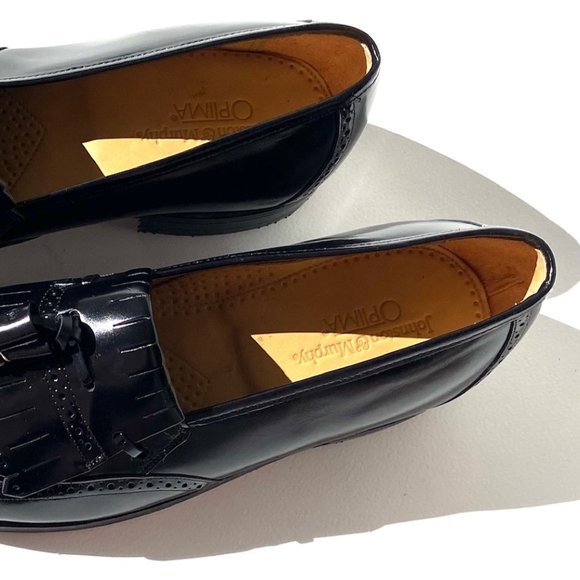 Johnston & Murphy Mens Leather, Black Kiltie Tassel Loafers 10C New, Orig. Box